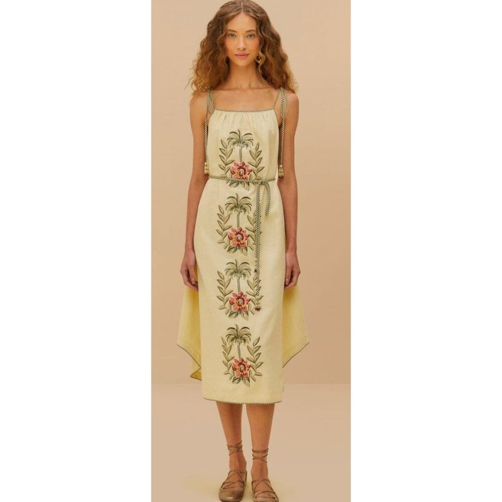 NWT Free People Tropical Flower Embroidered Sand Maxi Dress Size XXS $360 [jb]